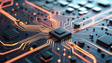Abstract Digital Illustration Featuring Circuit Boards And Computer Components, Showcasing A Futuristic Design With Glowing Lines And Elements Representing Data Processing And Cybersecurity Concepts.​