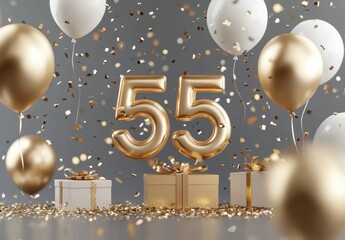 Golden Celebration with Balloons and Gifts for Milestone Birthday Party