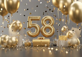 Festive Gold Decorations with Number 58 for Celebration and Celebration
