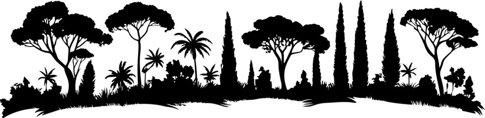 Silhouettes of Various Trees with Unique Shapes and Structures
