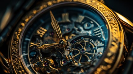 Fototapeta premium Luxury Gold Skeleton Watch: Intricate Mechanism Close-Up
