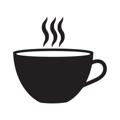 Cup icon. Coffee or tea cup icon. Coffee cup silhouette with steam vector illustration, a cup of hot cafe coffee or caffeine drink flat vector icon. Coffee cup icon vector . cup a coffee icon vector.