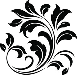 Black Flourish: A graceful, elegant black floral flourish, a timeless decorative motif.