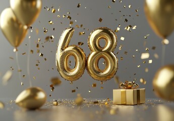 Golden Balloons and Confetti Celebrating Milestone Birthday 58