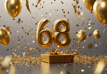 Golden Celebration Theme with Number Sixty-Eight and Balloons