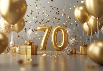 Golden Celebration with Balloons and Glitter for 70th Birthday Party