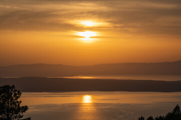 Sunset over the Croatian Adriatic coast and islands.