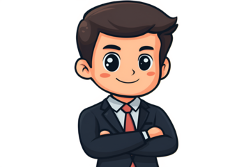 Adorable Anime Young Male Executive Avatar Crossed Arms Yellow Background