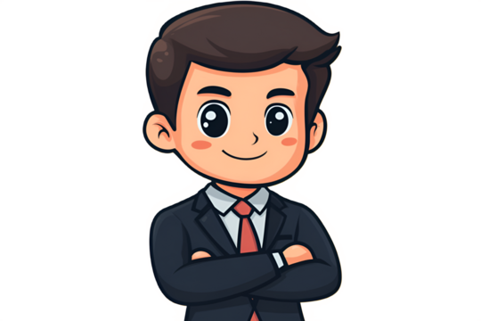 Adorable Anime Young Male Executive Avatar Crossed Arms Yellow Background