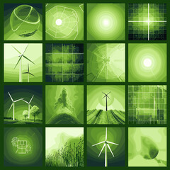 Vector symbols and icons reflecting the goals of sustainable development: ecology, social equality, economy, clean energy and care for the planet. Suitable for infographics and presentations.