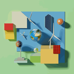 Vector symbols and icons reflecting the goals of sustainable development: ecology, social equality, economy, clean energy and care for the planet. Suitable for infographics and presentations.