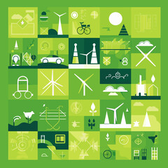 Vector symbols and icons reflecting the goals of sustainable development: ecology, social equality, economy, clean energy and care for the planet. Suitable for infographics and presentations.