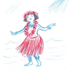 Fototapeta premium Hula Dancer Performing Traditional Hawaiian Dance with Floral Leis on Beach Background