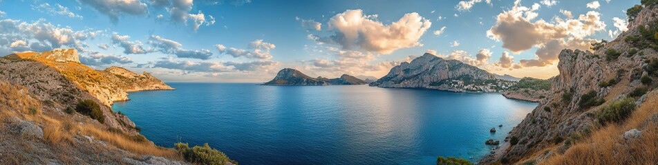 Panoramic View Of Mediterranean Islands At Sunset