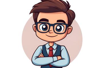 Adorable Anime Smart Worker Cartoon Character in Suit Red Tie