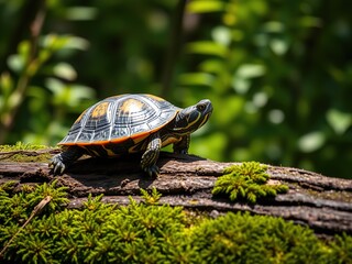 Obraz premium Painted Turtle in Natural Habitat, Artistic Design