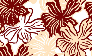 Seamless flower pattern. Abstract pattern. Textile print pattern. White background and red beige flower.