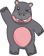 Hippo Waving Hello with Friendly Gesture in Kids Art Style