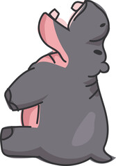 Shouting Hippo with Raised Arms in Expressive Doodle Style