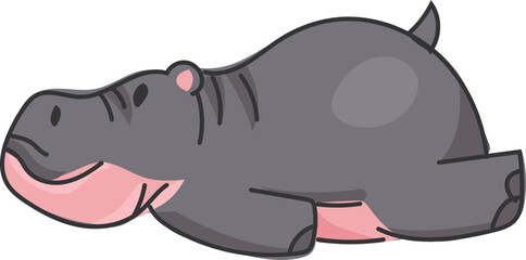 Relaxed Hippo Lying Down in Hand-Drawn Cute Style