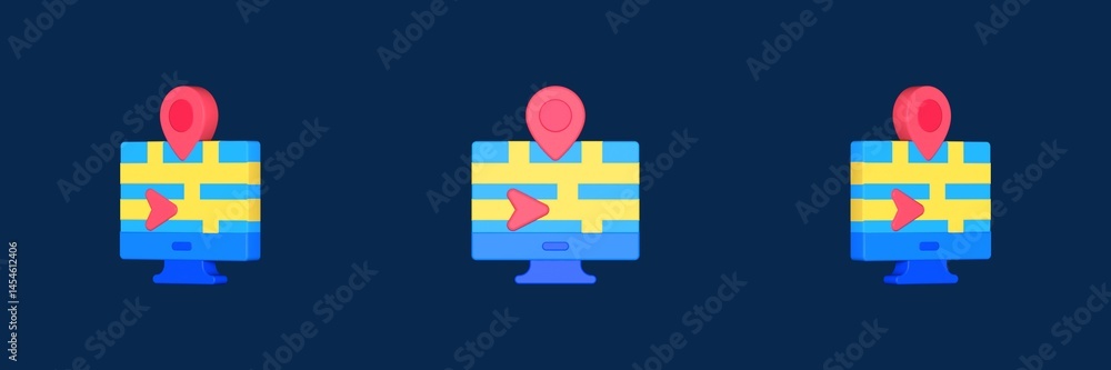 Poster monitor map and navigation 3d icon