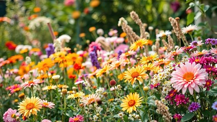 Obraz premium Bohemian flower garden backdrop for product photography display.