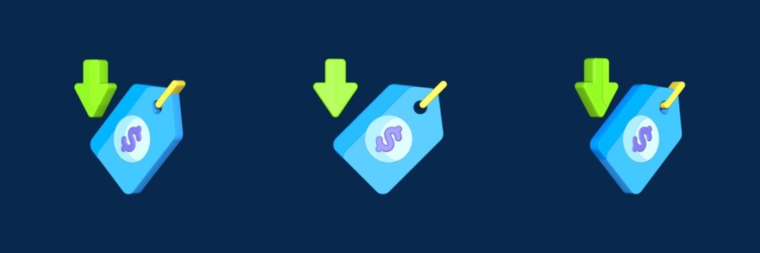 price tag increase and decrease 3D icon