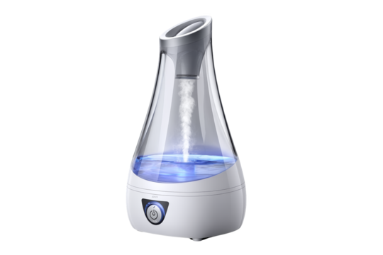 Elegant transparent water vaporizer home office product showcase modern environment close-up view innovative concept