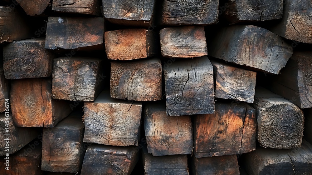 Aufkleber stacked wooden logs showcasing natural grain patterns and textures in a rustic setting