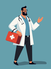 Smiling Doctor Holding First Aid Kit Presentation