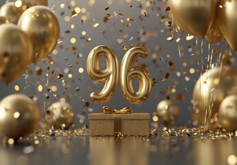 Golden Celebration with Balloons and Confetti for 96th Birthday