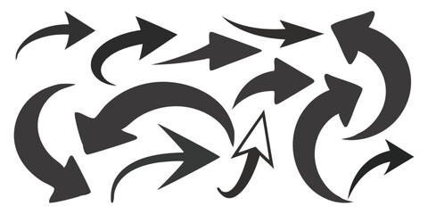 Arrow icon set  share, forward, direction symbols black silhouette graphics on a white background