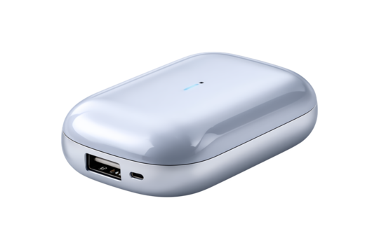 Transparent power bank charging device modern tech setup sleek environment minimalist viewpoint innovative concept for efficiency