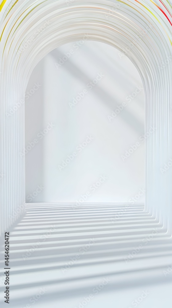 Poster abstract white archway structure with light and shadow interplay, creating a minimalist, clean aesth