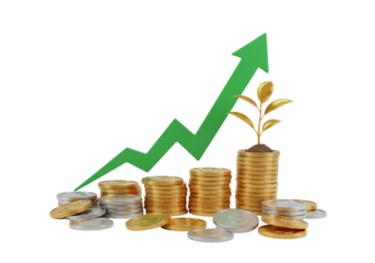 Money Growth Concept with Rising Arrow and Plant on Coins