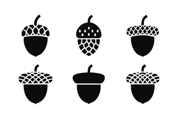 set of Acorn icon silhouette vector illustration
