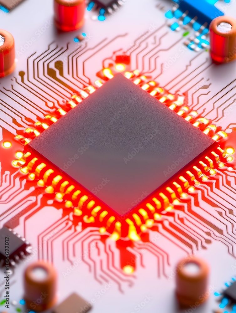Poster illuminated central processing unit on a circuit board