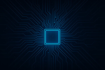 Futuristic Glowing Microchip on Digital Circuit Board – Blue Tech Background


