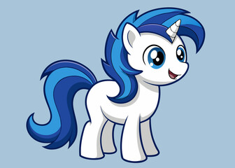 Adorable Cartoon Unicorn with Blue Mane and Tail