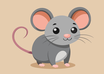 Adorable Cartoon Mouse Illustration Grey Fur Pink Ears