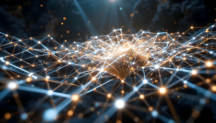 Abstract Network Connection Illuminated Nodes and Lines Forming a Complex System