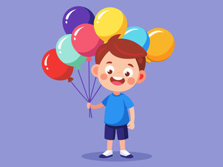 Happy Little Boy Holding Colorful Balloons for Birthday Celebration