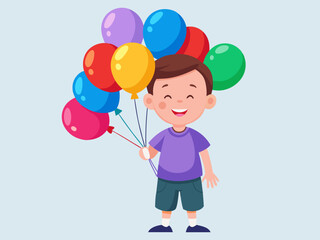Happy Little Boy Holding Colorful Balloons Outdoors