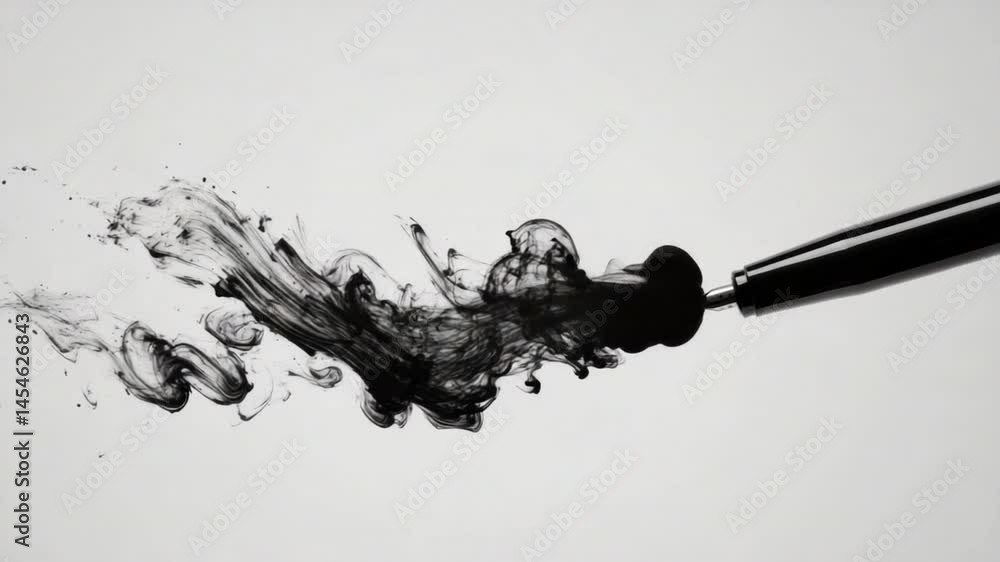 Poster abstract ink splash created by a black pen on a light background showcasing fluid motion and artisti
