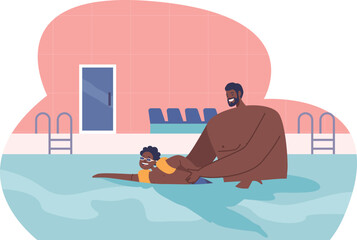 Father giving son swimming lesson