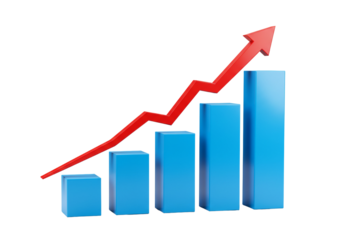 Rising Bar Graph with Upward Trend Line on transparent Background