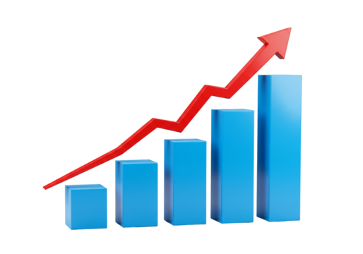 Rising Bar Graph with Upward Trend Line on transparent Background