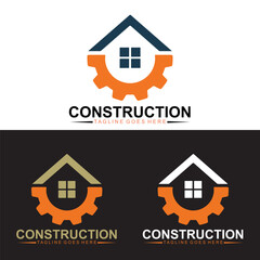 Construction Logo Design with House and Gear Symbol – Real Estate or Industrial Branding Concept