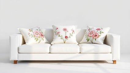 Elegant Floral Throw Pillows on White Sofa, Perfect for a Cozy Living Room