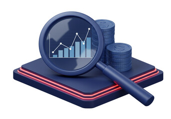 Analyzing Financial Growth with Magnifying Glass and Coins